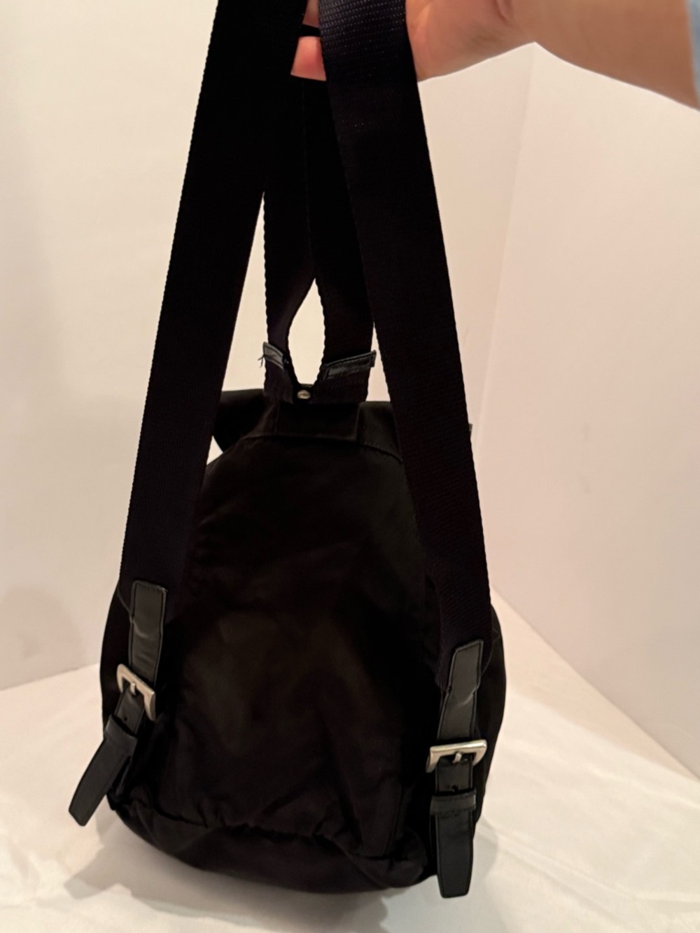 Prada Black Nylon Drawstring Backpack with Front Zip Pocket - Picture 5 of 14